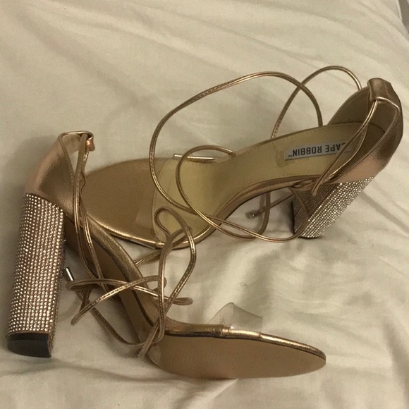 Nude Glitter Chunky Heels - Picture 5 of 6